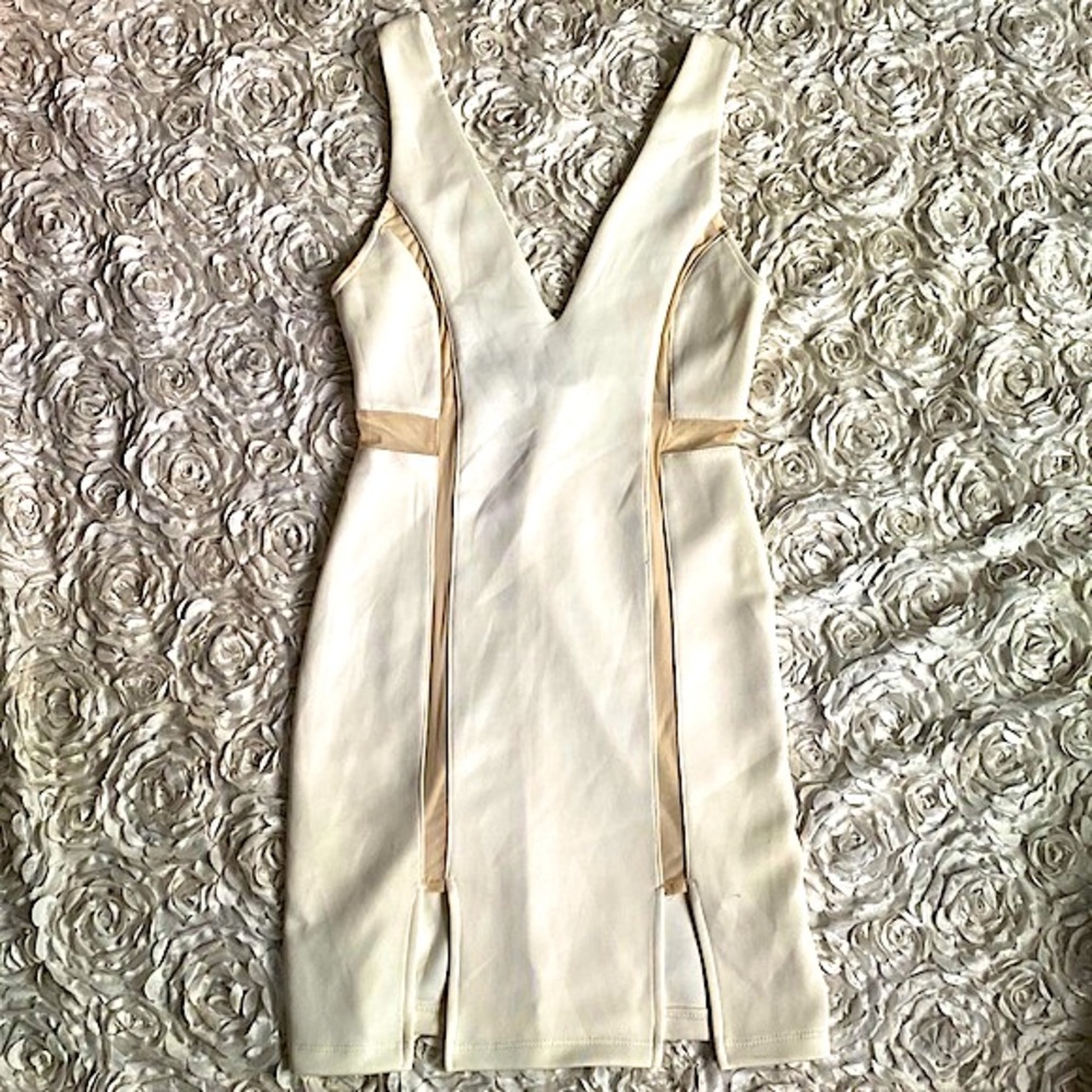. Solemio white and nude cutout bodycon dress size small